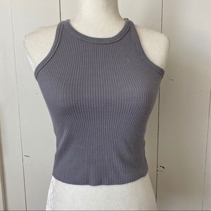 Slate High Neck Ribbed Tank